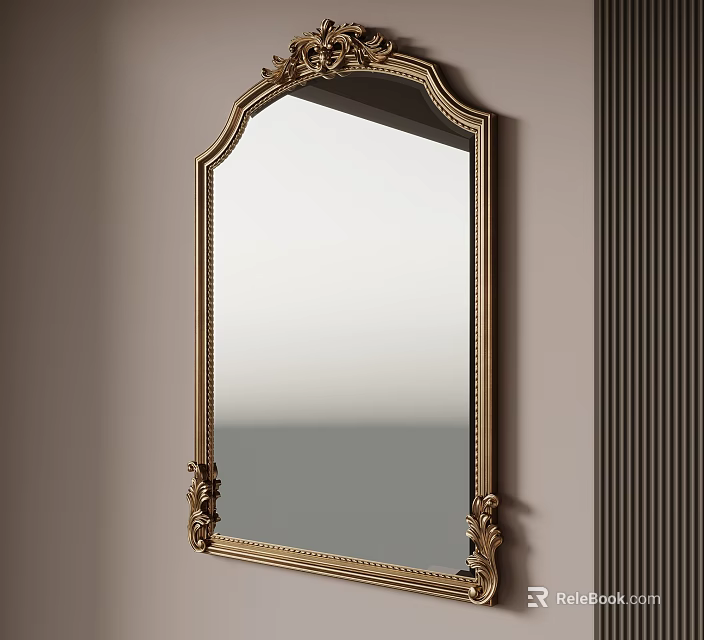 Ornate Gold Framed Mirror With Intricate Carvings For Home Wall Decor 3d model 