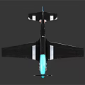 Silver Fighter Jet Model With Propeller And Blue Accents Displayed On Reflective Surface