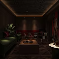 Cigar Bar Lounge Interior With Dark Decor Red Walls Elegant Statue And Patterned Floor 3d model