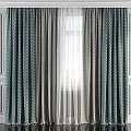 Teal Geometric Pattern Curtains With Layered Sheer And Natural Light In Interior
