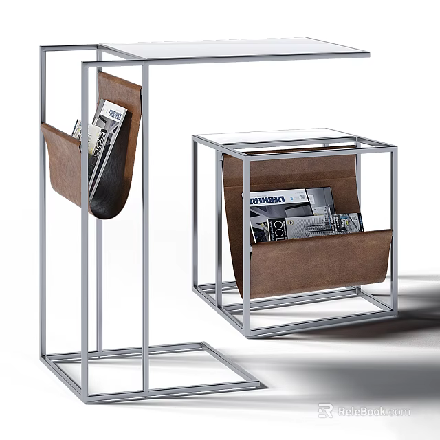 Elegant Modern Tea Table And Chairs Set With Metal Frame And Leather Details 3d model 