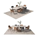 Modern Dining Table Set With Chairs Potted Plant And Area Rug 3d model
