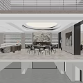 Elegant Modern Living Room Interior With High Ceiling Circular Chandeliers White Sofas And Staircase