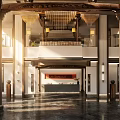 Modern Hotel Lobby Interior Design With Stone Reception Desk And Decorative Panel