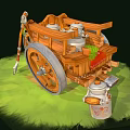 Vintage Wooden Tricycle Cart With Red Seat Green Cloth And Bucket On Grassy Ground