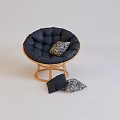 Navy Blue Round Lounge Chair With Rattan Frame And Patterned Cushions
