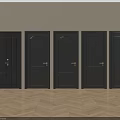 Black Security Doors With Five Different Designs Against Light Colored Wall And Wooden Floor