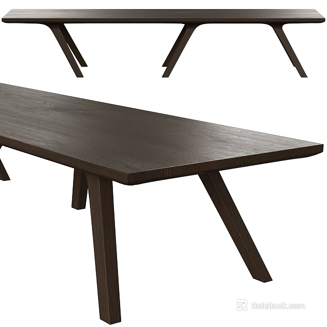 Minimalist Dark Wood Dining Table With Long Rectangular Top And Tapered Legs Design 3d model 