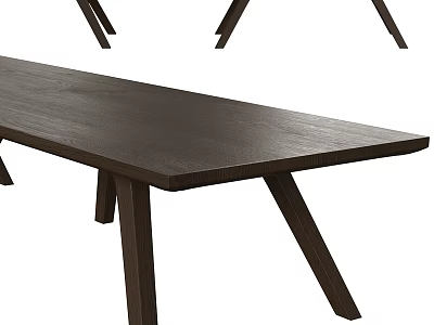 Minimalist Dark Wood Dining Table With Long Rectangular Top And Tapered Legs Design 3d model