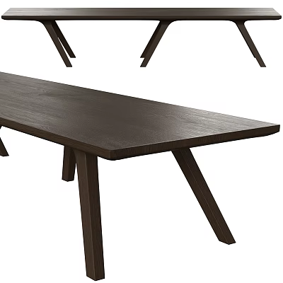 Minimalist Dark Wood Dining Table With Long Rectangular Top And Tapered Legs Design 3d model