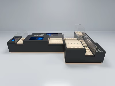 Modern Black Display Shelves With Glass Showcase And Organized Retail Compartments 3d model