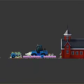 Cartoon Lego Farm Scene Featuring Colorful Crop Plots Red Barn Tractor And Small Figures