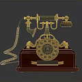 Vintage Electronic Telephone Classic Design With Wooden Base Gold Accents And Rotary Dial
