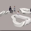 White Curved Public Chairs With Unique Design For Adults And Children Sitting In Public Space