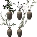 Elegant Ceramic Vases With Assorted Greenery Slender Branches And Leafy Stems 3d model