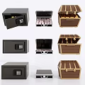 Multiple Safe Boxes And Wooden Chests Open Closed With Cash Inside 3d model