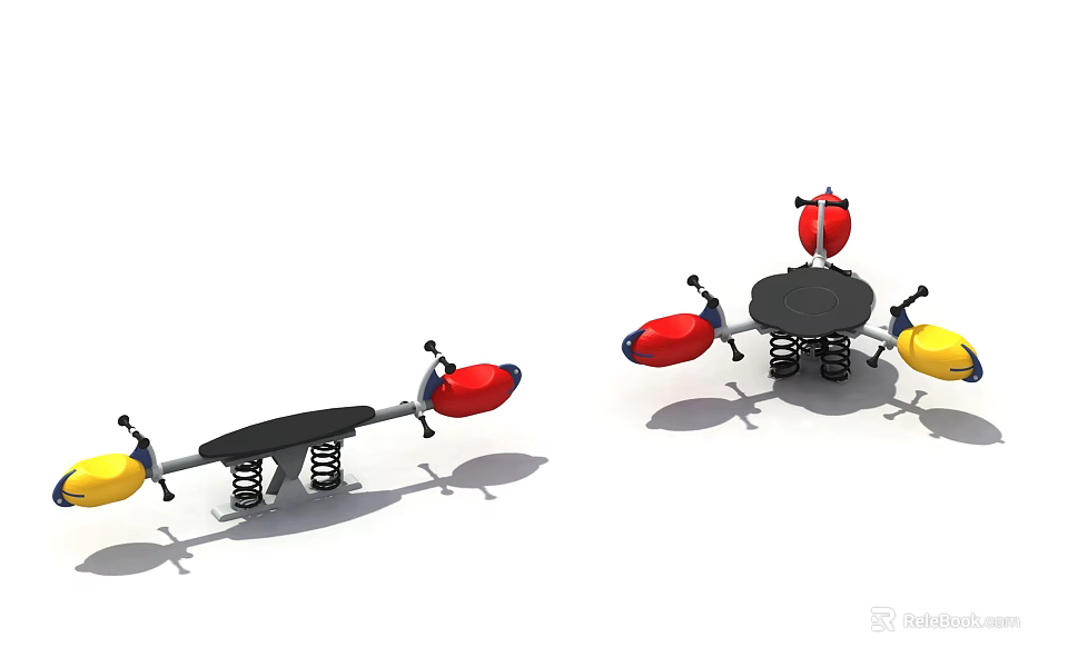 Colorful Outdoor Children's Playground Equipment With Spring Seesaw And Spinning Chair 3d model 