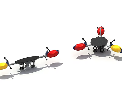 Colorful Outdoor Children's Playground Equipment With Spring Seesaw And Spinning Chair 3d model
