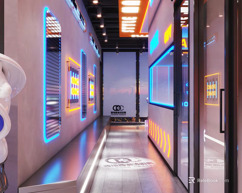 Modern Dance Hall Interior With Neon Lights Dance Floor And Lighting Effects 3d model 