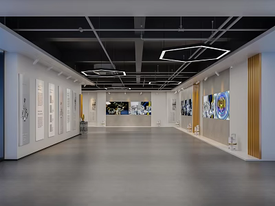 Contemporary Art Exhibition Hall Interior With Wall Artworks And Modern Ceiling Lights 3d model