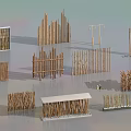 Various Wooden Garden Fences With Different Decorative Designs And Structures 3d model