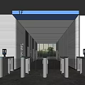 Modern Elevator Hallway With Automatic Turnstiles 1F Sign And Scenic View 3d model
