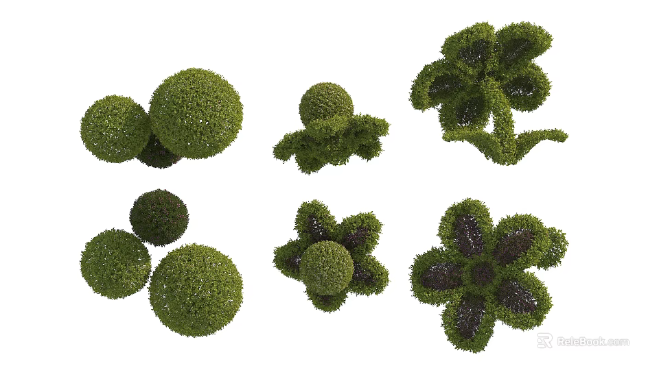 Topiary Bushes With Round And Flower Shaped Designs As Decorative Garden Elements 3d model 