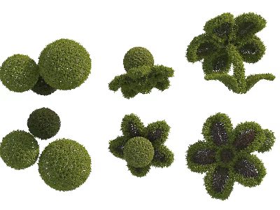 Topiary Bushes With Round And Flower Shaped Designs As Decorative Garden Elements 3d model