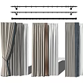 Various Stylish Curtains With Tied Accents And Neutral Striped Colors On Black Rods