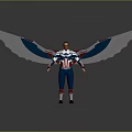 Game Movie Superhero Character In Red White Blue Suit With Mechanical Wings And Goggles