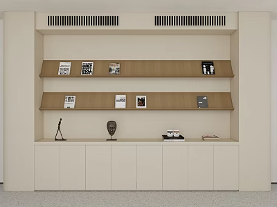 Modern Stylish Bookcase With Multi Tiered Wooden Shelves White Base Cabinets And Decorative Items 3d model
