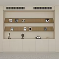 Modern Stylish Bookcase With Multi Tiered Wooden Shelves White Base Cabinets And Decorative Items