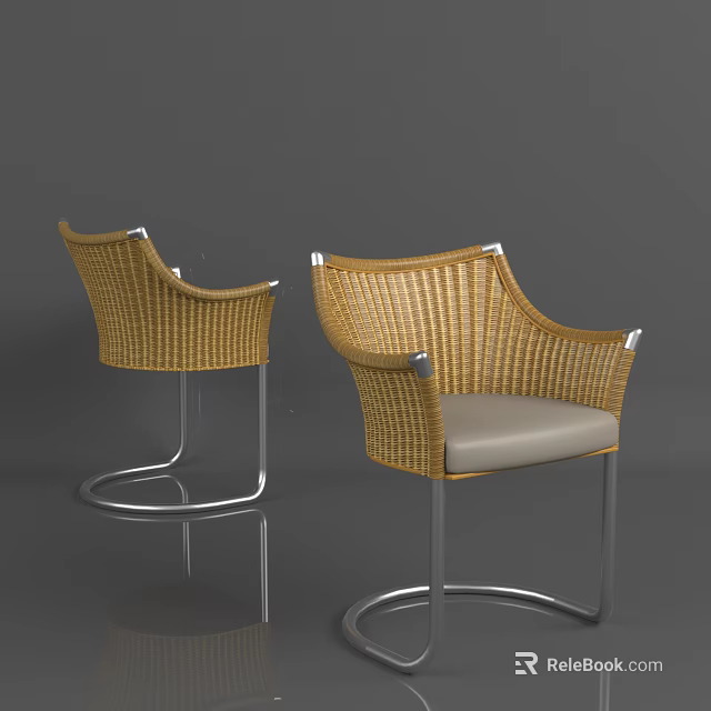 Modern Rattan Leisure Chairs With Metal Frame Light Gray Cushion And Sleek Design 3d model 