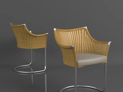 Modern Rattan Leisure Chairs With Metal Frame Light Gray Cushion And Sleek Design 3d model