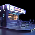 Modern Simple Bar Booth with Neon Lights Bar Counter and Chairs