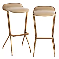Two Modern High Bar Stools With Beige Seats And Metallic Golden Frames 3d model