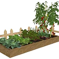 Raised Vegetable Garden Bed With Wooden Picket Fence And Fresh Tomato Plants