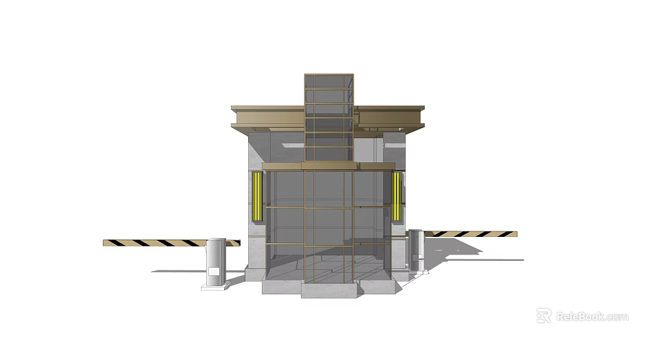 Sturdy Entrance Structure Featuring Columns Glass Doors Decorative Lights And Barriers 3d model 