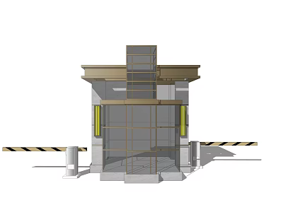 Sturdy Entrance Structure Featuring Columns Glass Doors Decorative Lights And Barriers 3d model