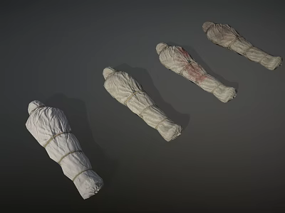 Four Mummified Beings Wrapped in White Cloth with Red Stains 3d model