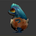 Cute Blue Cartoon Game and Movie Character with Large Eyes and Orange Spotted Belly