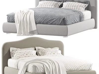 Modern Double Bed With Light Gray Frame Cozy Bedding And Decorative Pillows 3d model