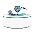 Art Installation Featuring Earth Globe Satellite And Moon Models On Round Stand 3d model