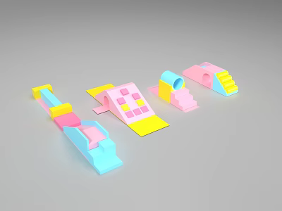 Colorful Creative Group Photo Check-in Spot With Slide Steps Tunnel And Block Structures 3d model