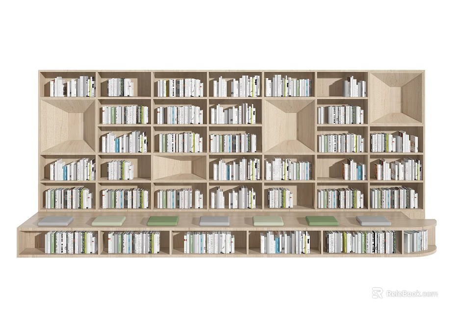 Modern Wooden Bookshelf With Multiple Open Shelves And Book Storage Compartments 3d model 