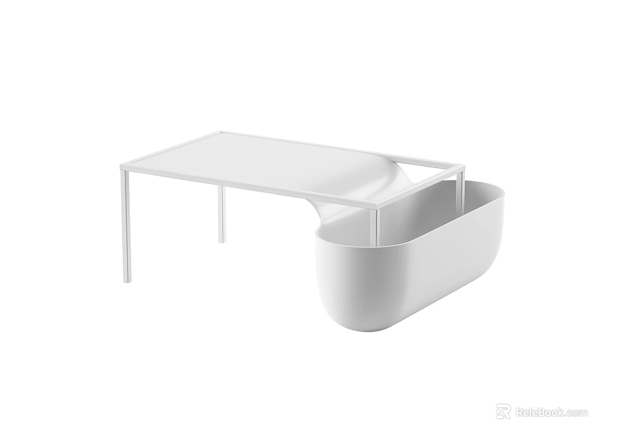 Modern Minimalist White Coffee Table With Rectangular Top And Bowl Shaped Storage 3d model 