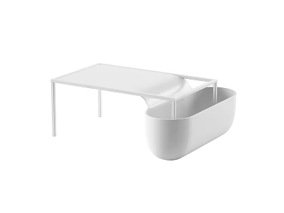 Modern Minimalist White Coffee Table With Rectangular Top And Bowl Shaped Storage 3d model