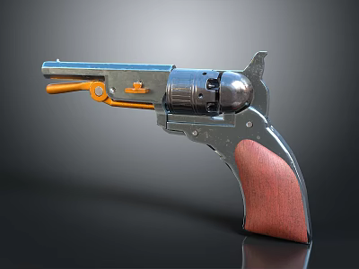 Vintage Revolver With Metal Cylinder Wooden Grip Silver Brown Finish Classic Design On Black Background 3d model