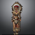 Woman In Traditional Outfit With Feather Headdress And Decorative Accessories