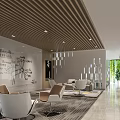 Modern Lounge Area Interior With Comfortable Chairs Sketch Wall And Green Plants